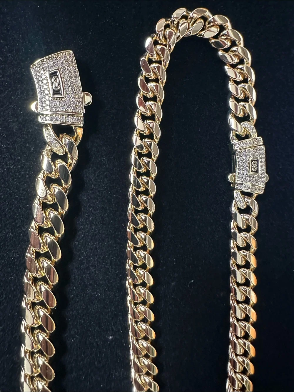 14K Gold Overlay Cuban Link Chain and Bracelet with Pavé Clasp